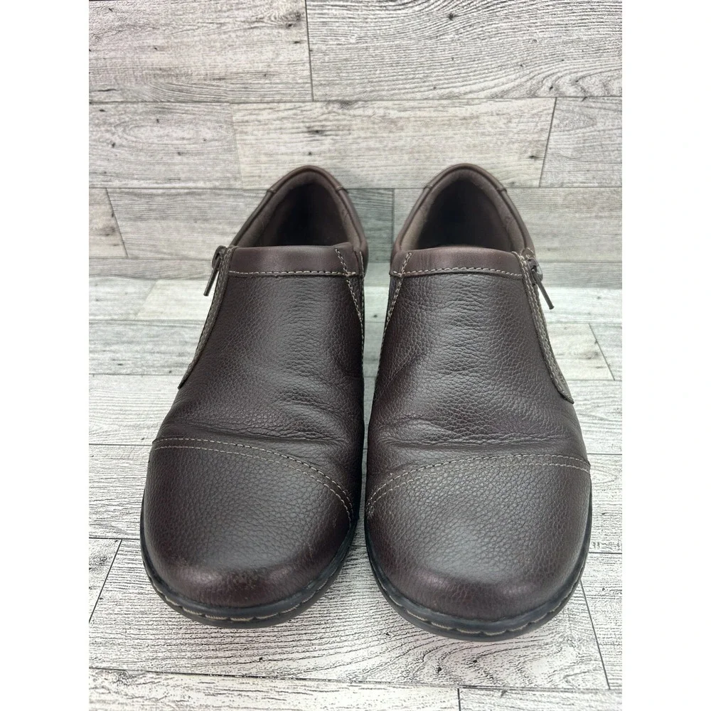 Collection By Clarks Cora Giny Brown‎ Tumbled Leather Loafer Slip on Womens 9W